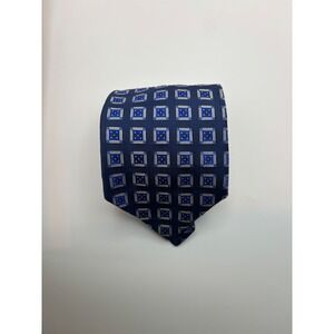Mark Pendleton Mens Blue Geometric Square Pattern 100% Silk Necktie Made in USA